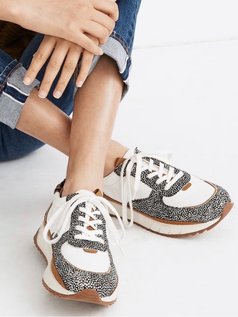 Madewell Kickoff Trainer Sneakers Calf Hair & Leather Size 6